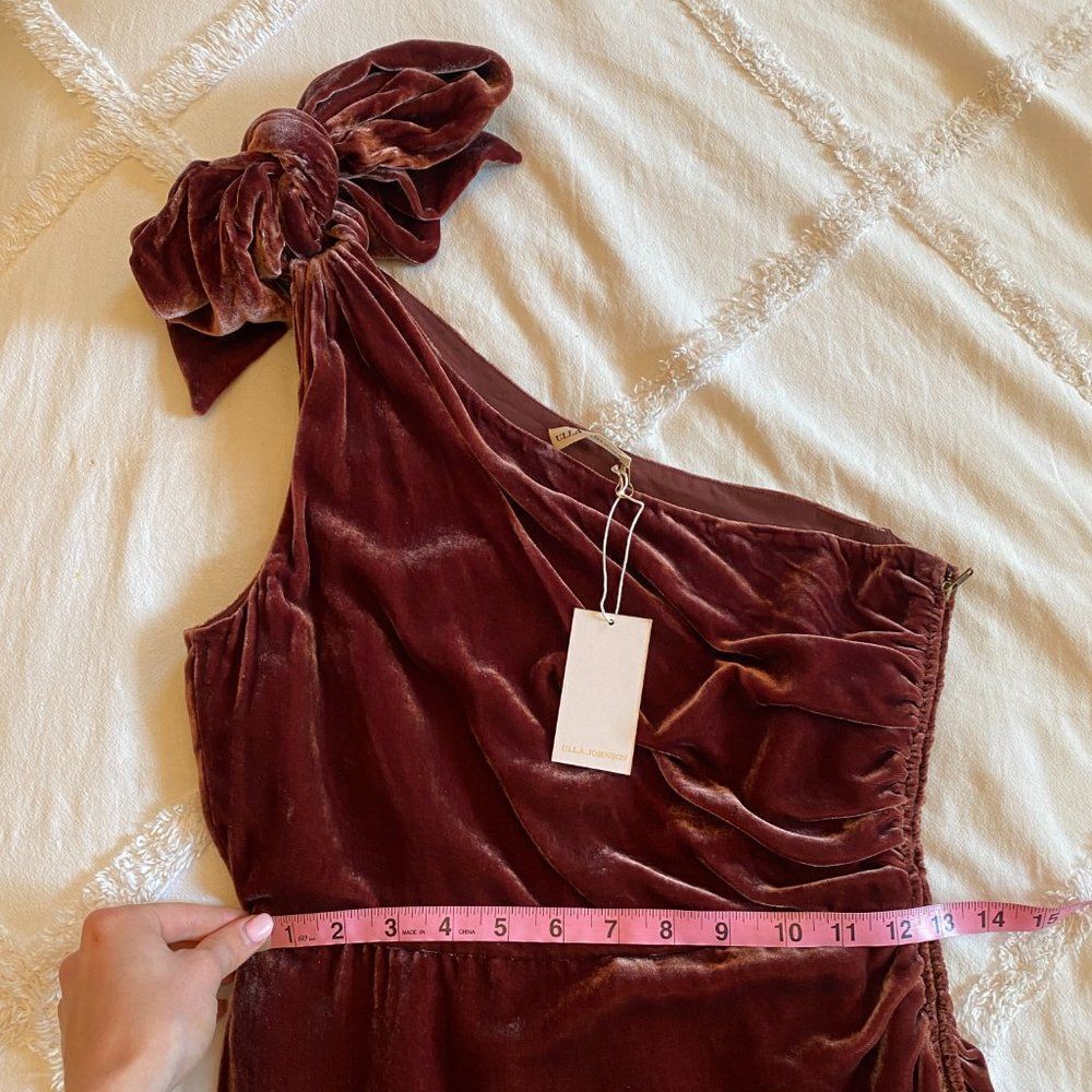 NWT Ulla Johnson Elisa One Shoulder Velvet Midi Dress in Puce - Picture 13 of 14
